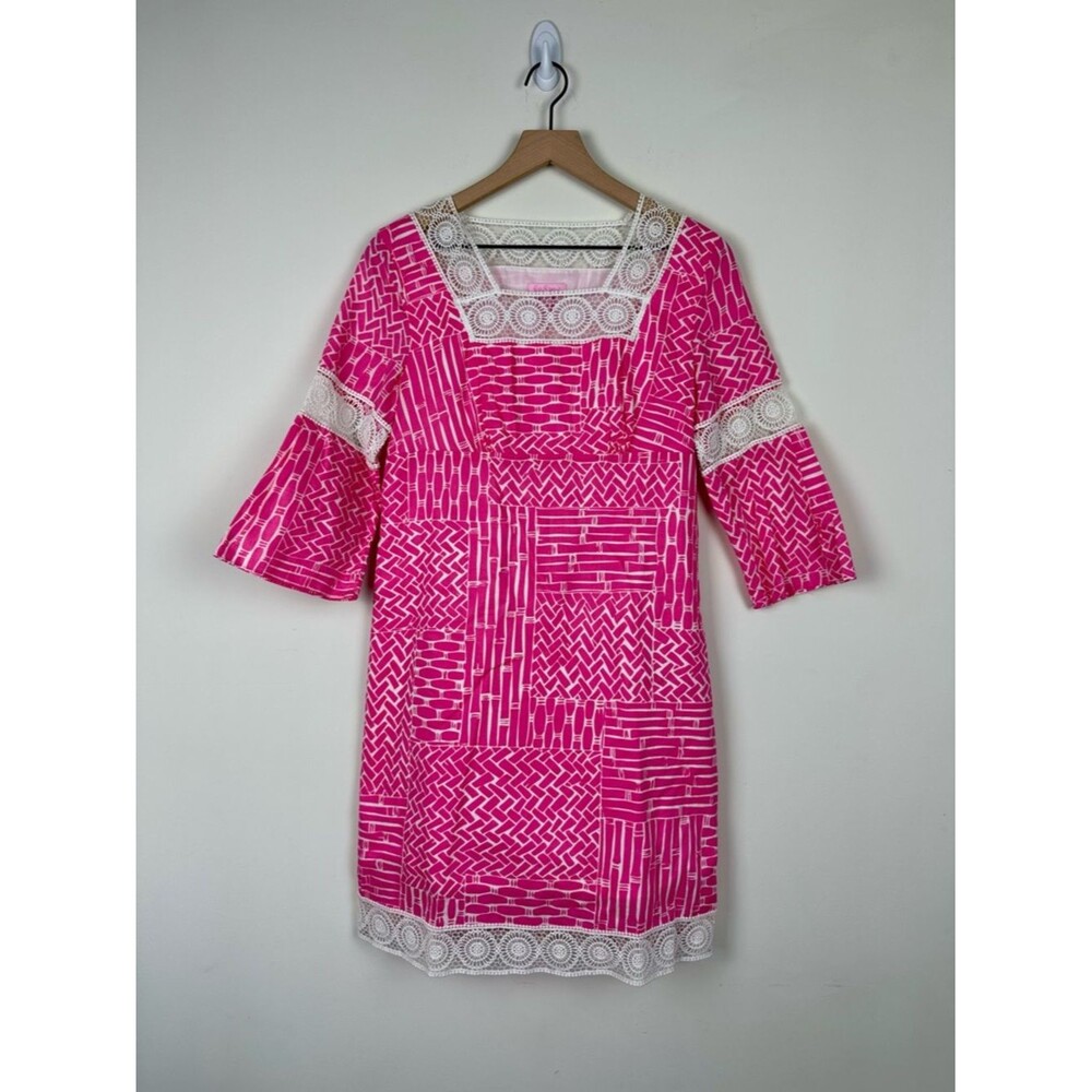 Lilly Pulitzer Pink Geometric Crochet Lace Dress, S